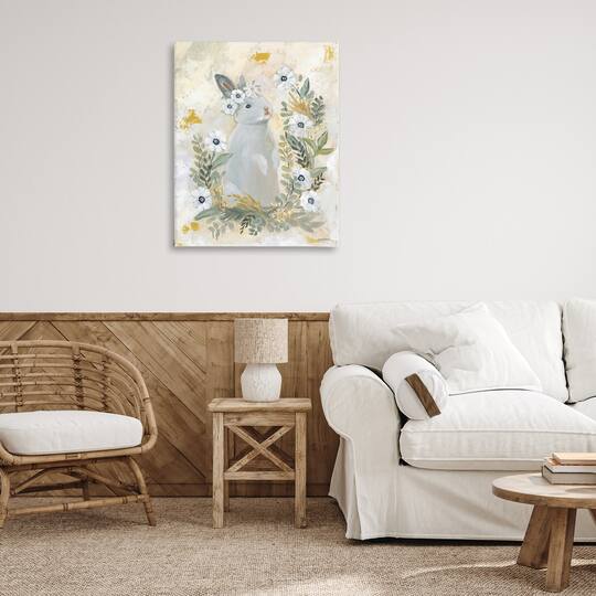 Stupell Industries Bunny with White Blooms Canvas Wall Art